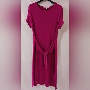 Time And Tru Women's Pink Tie Waist Knit Short Sleeve Midi Dress Size L (12-14)